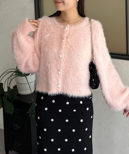 【前後兩穿】珍珠紐扣長毛針織開衫