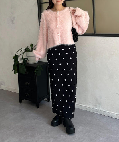 【前後兩穿】珍珠紐扣長毛針織開衫