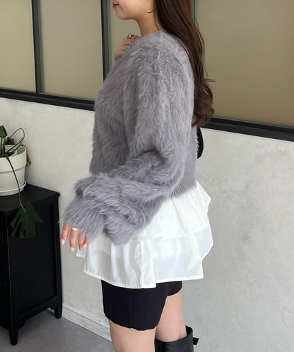 【前後兩穿】珍珠紐扣長毛針織開衫