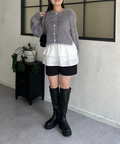 【前後兩穿】珍珠紐扣長毛針織開衫