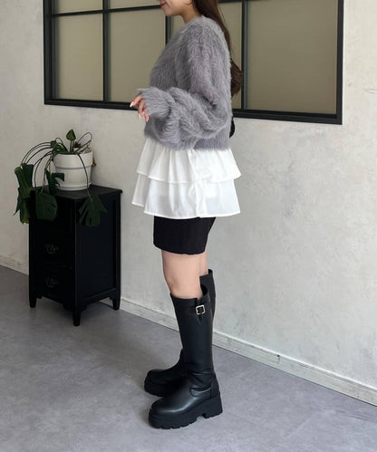 【前後兩穿】珍珠紐扣長毛針織開衫