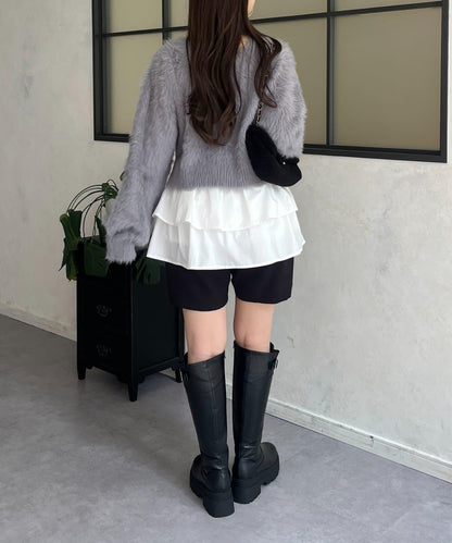 【前後兩穿】珍珠紐扣長毛針織開衫