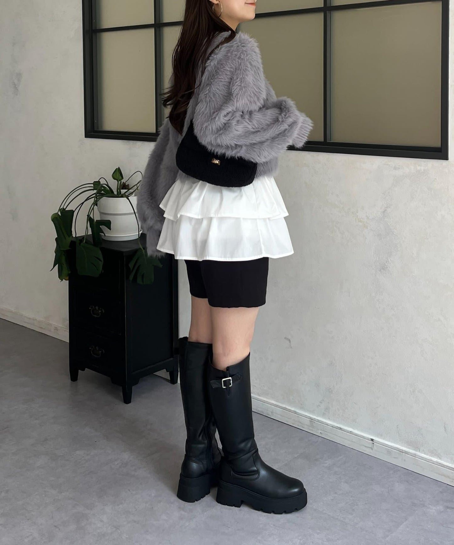 【前後兩穿】珍珠紐扣長毛針織開衫