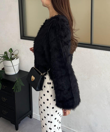 【前後兩穿】珍珠紐扣長毛針織開衫