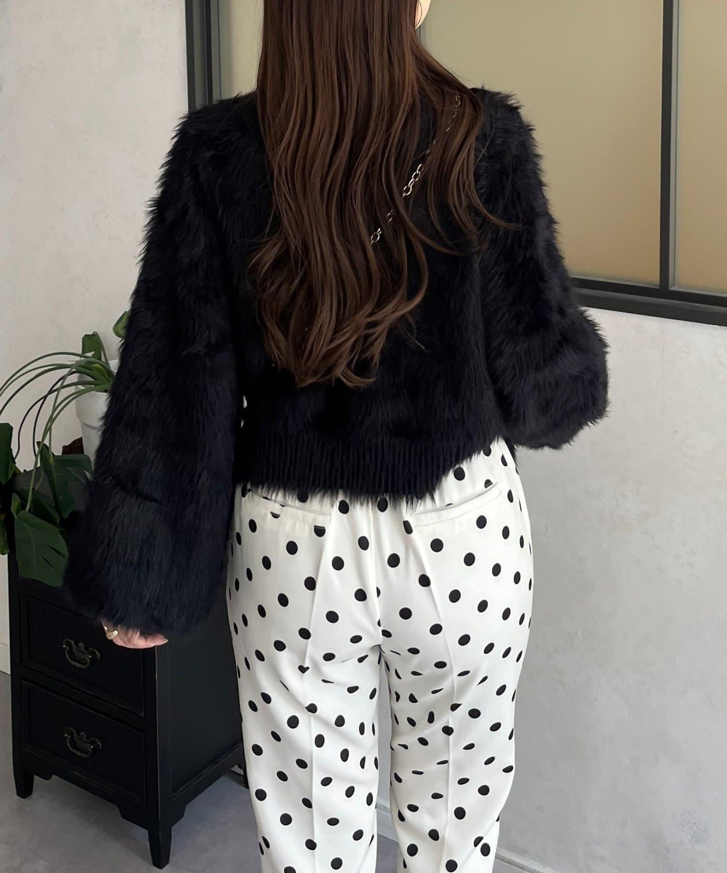 【前後兩穿】珍珠紐扣長毛針織開衫