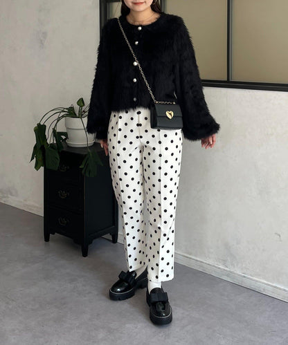 【前後兩穿】珍珠紐扣長毛針織開衫