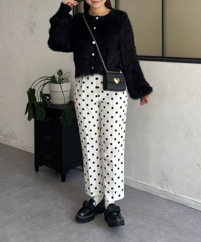 【前後兩穿】珍珠紐扣長毛針織開衫