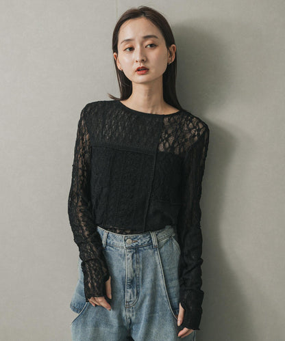 拼接蕾絲上衣