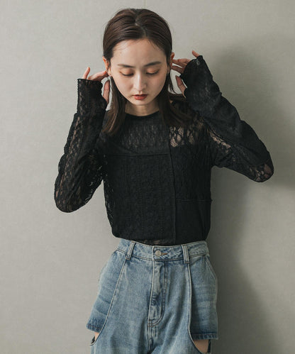 拼接蕾絲上衣