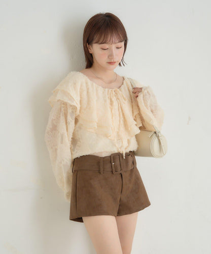 【mystic】[mline]荷葉邊褶皺雪紡襯衫