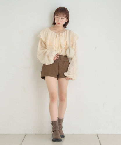 【mystic】[mline]荷葉邊褶皺雪紡襯衫