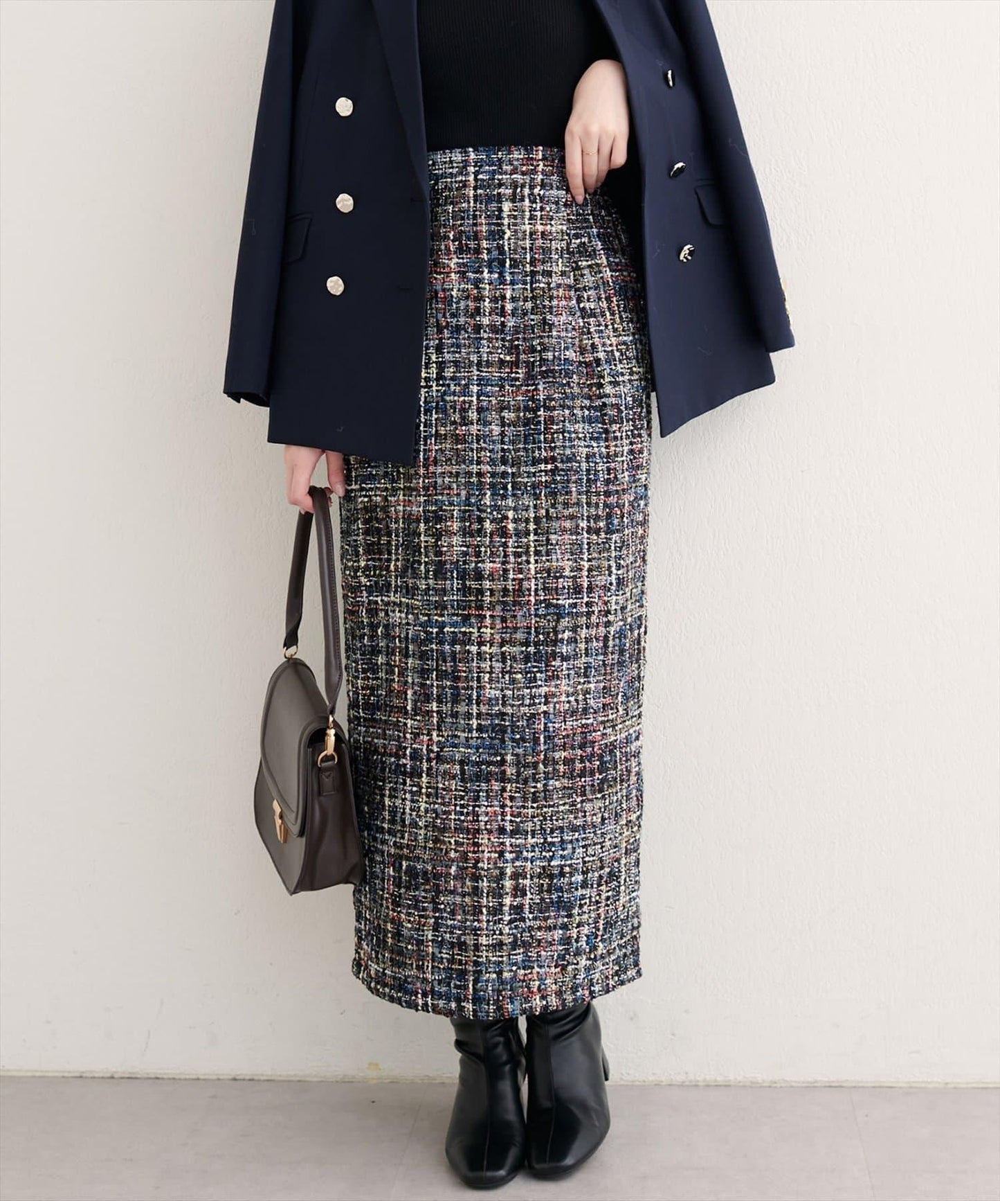 混紡高腰修身半身裙