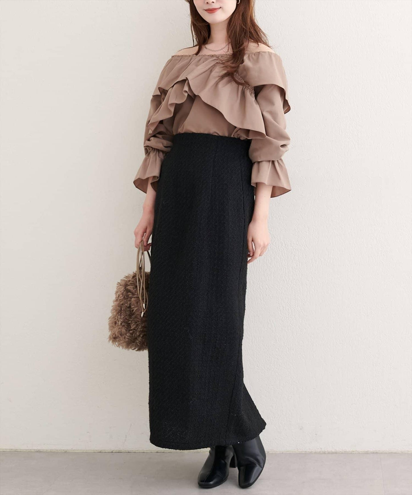 混紡高腰修身半身裙