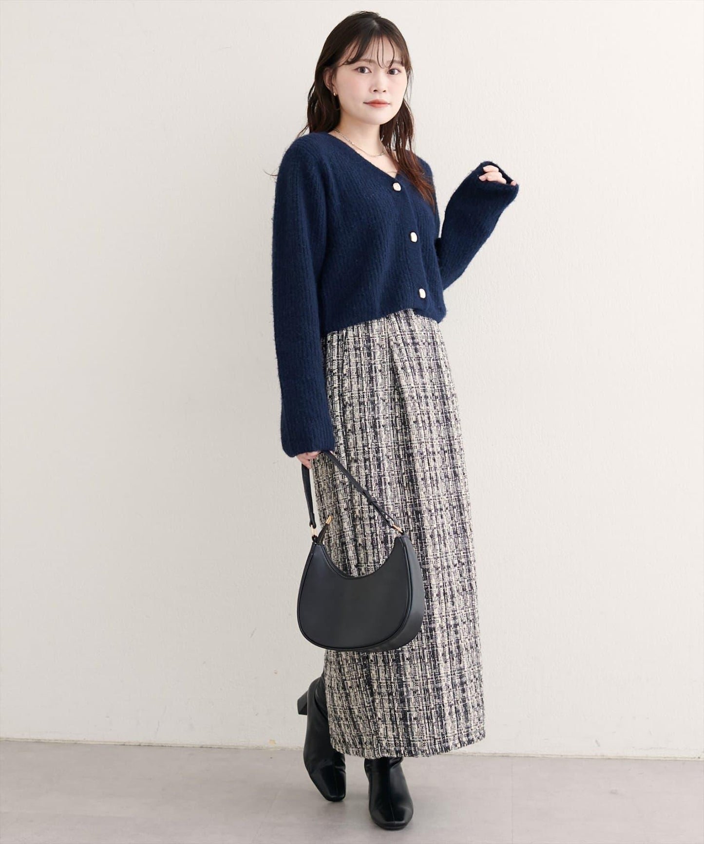 混紡高腰修身半身裙