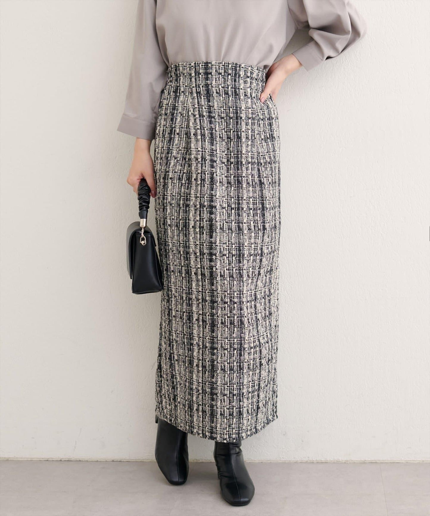 混紡高腰修身半身裙