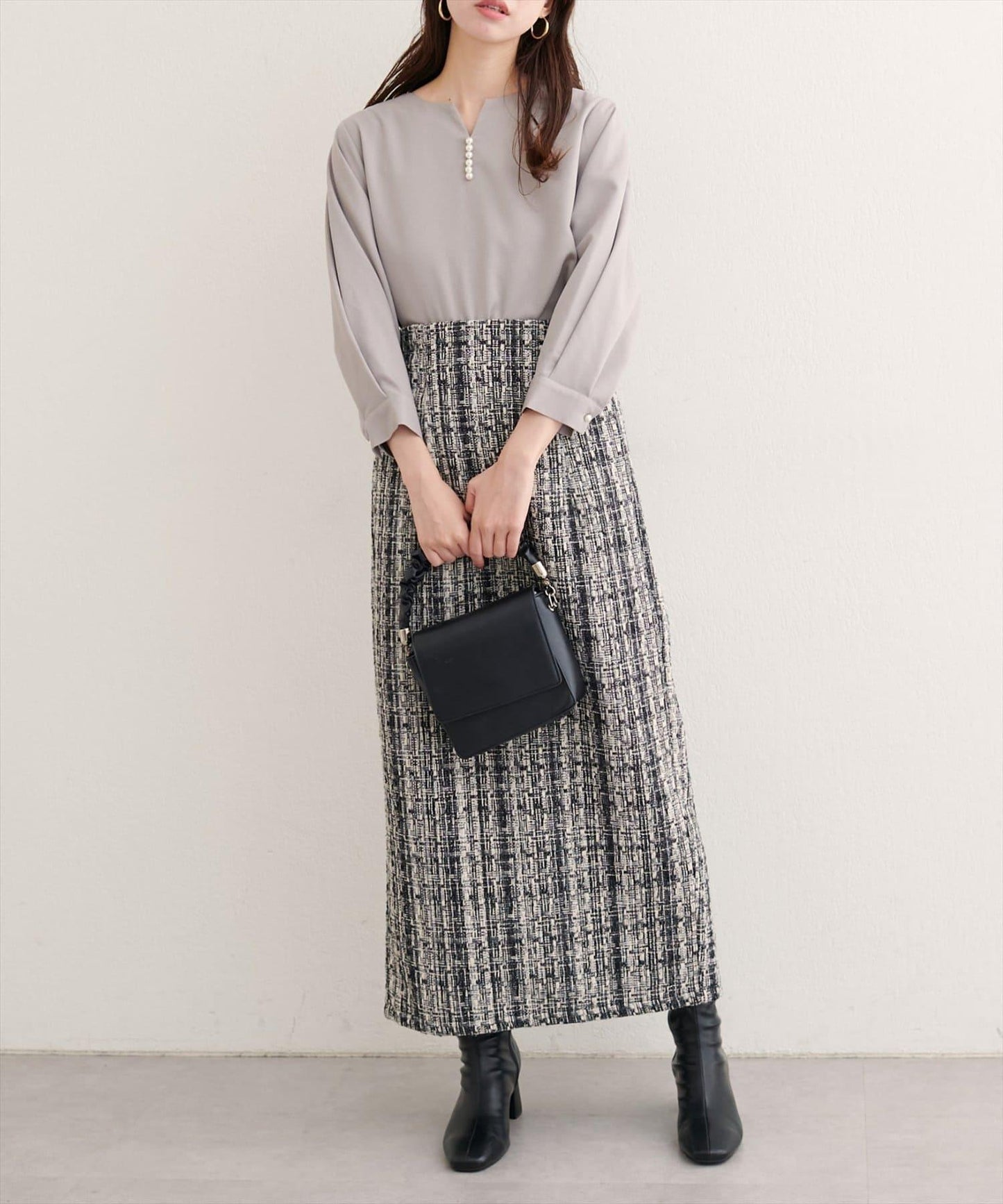 混紡高腰修身半身裙