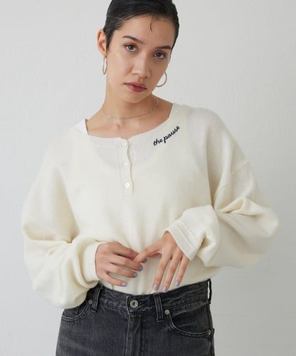 【THE PAUSE】亨利領刺繡套頭衫