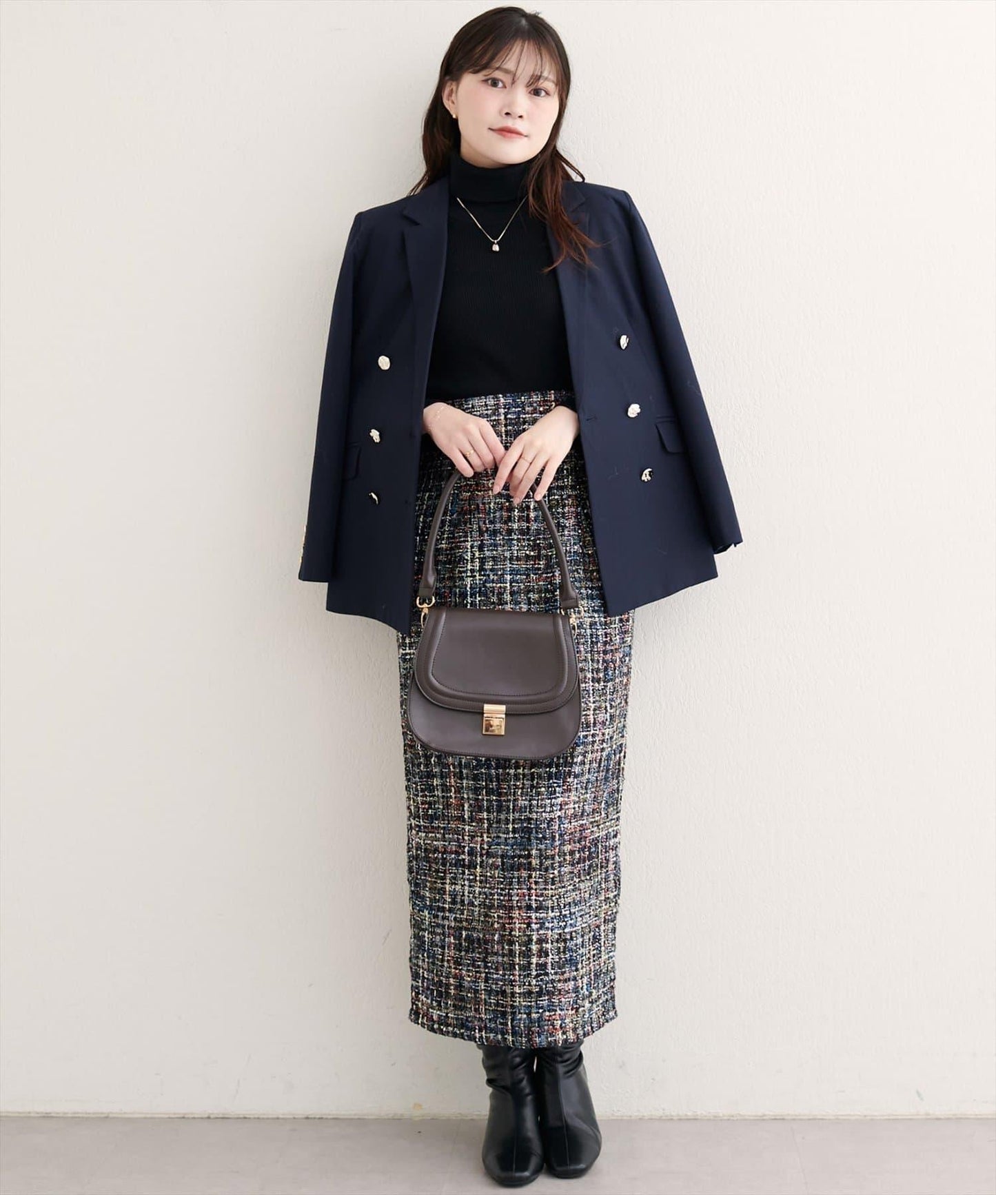 混紡高腰修身半身裙