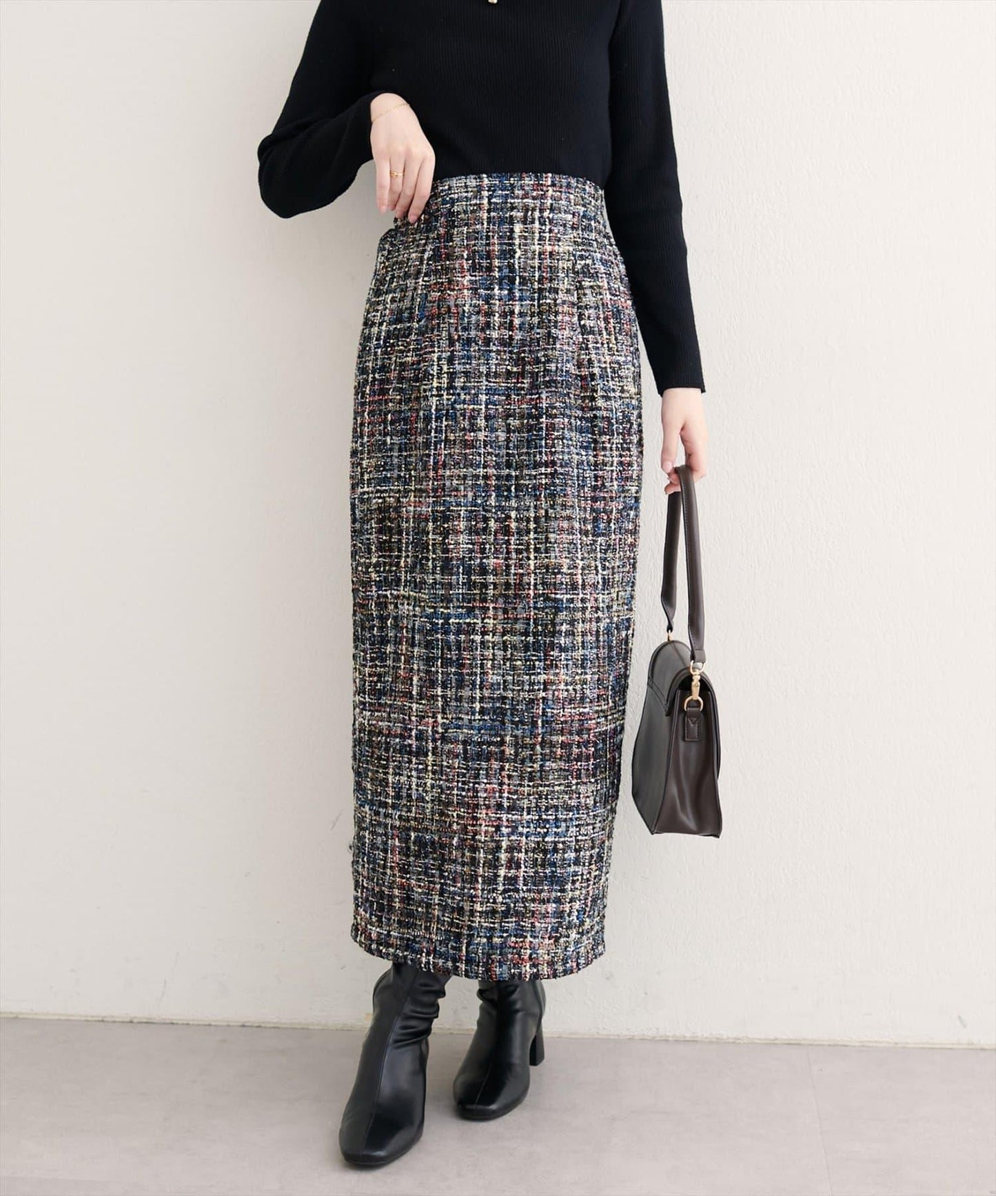 混紡高腰修身半身裙