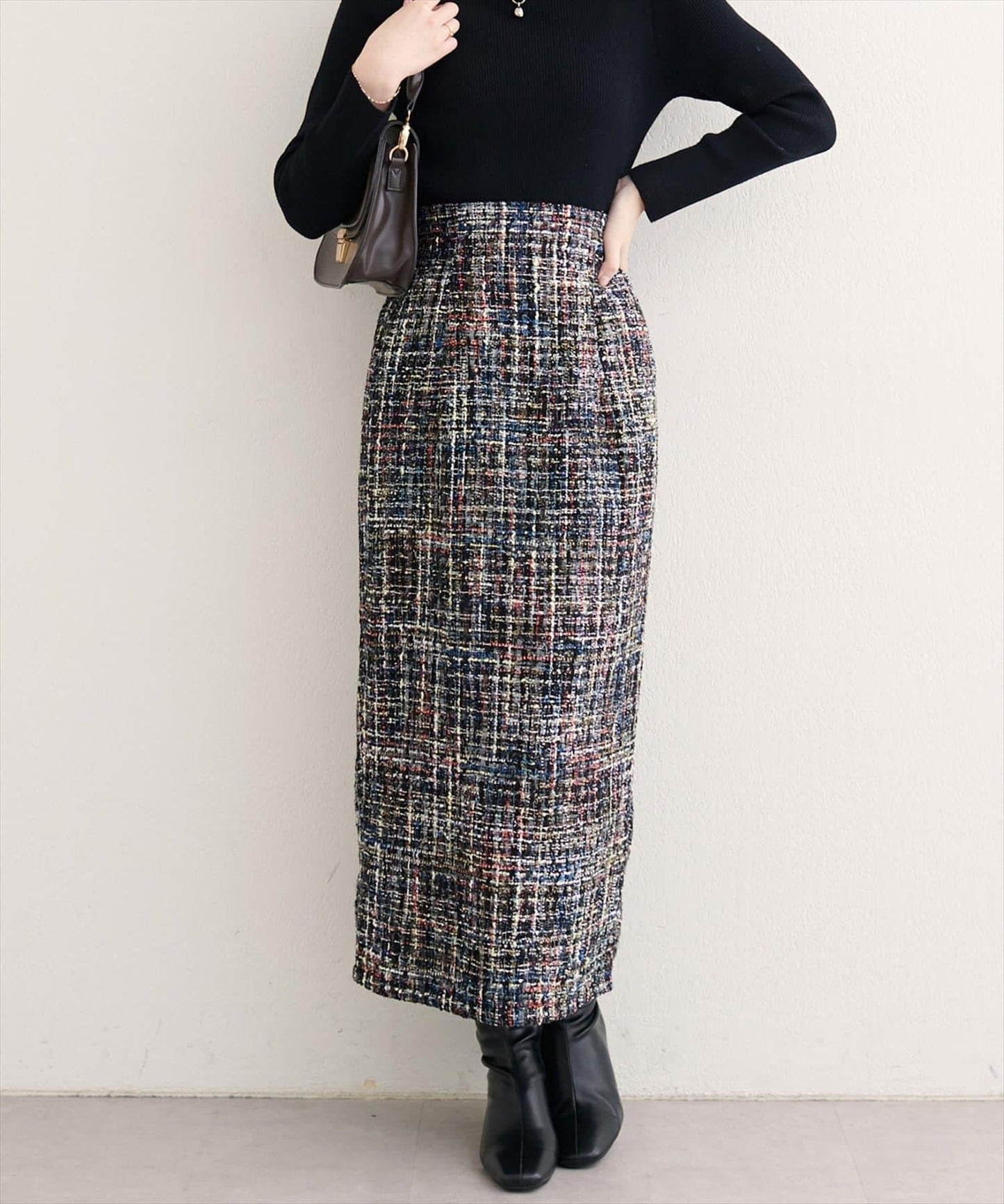 混紡高腰修身半身裙