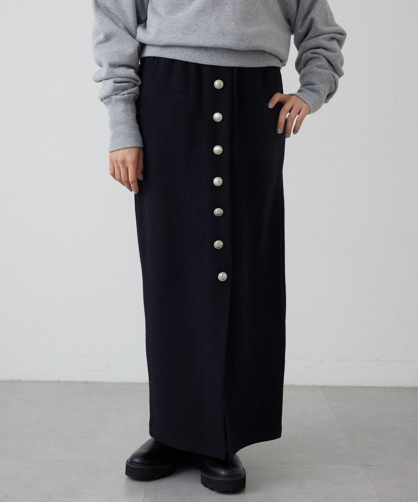 【THE PAUSE】羊毛針織紐扣半身裙