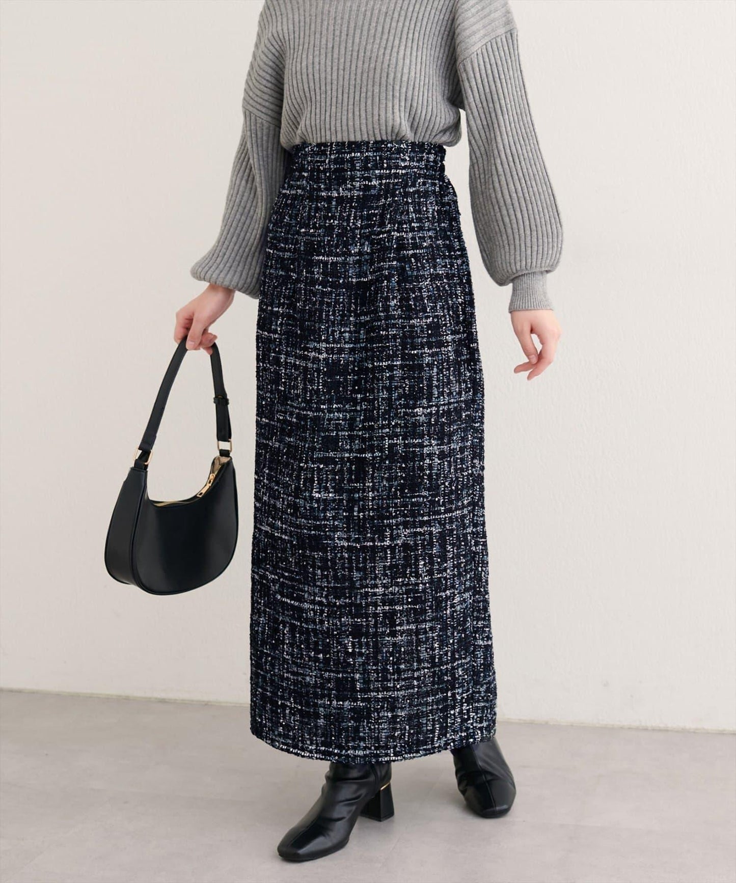 混紡高腰修身半身裙