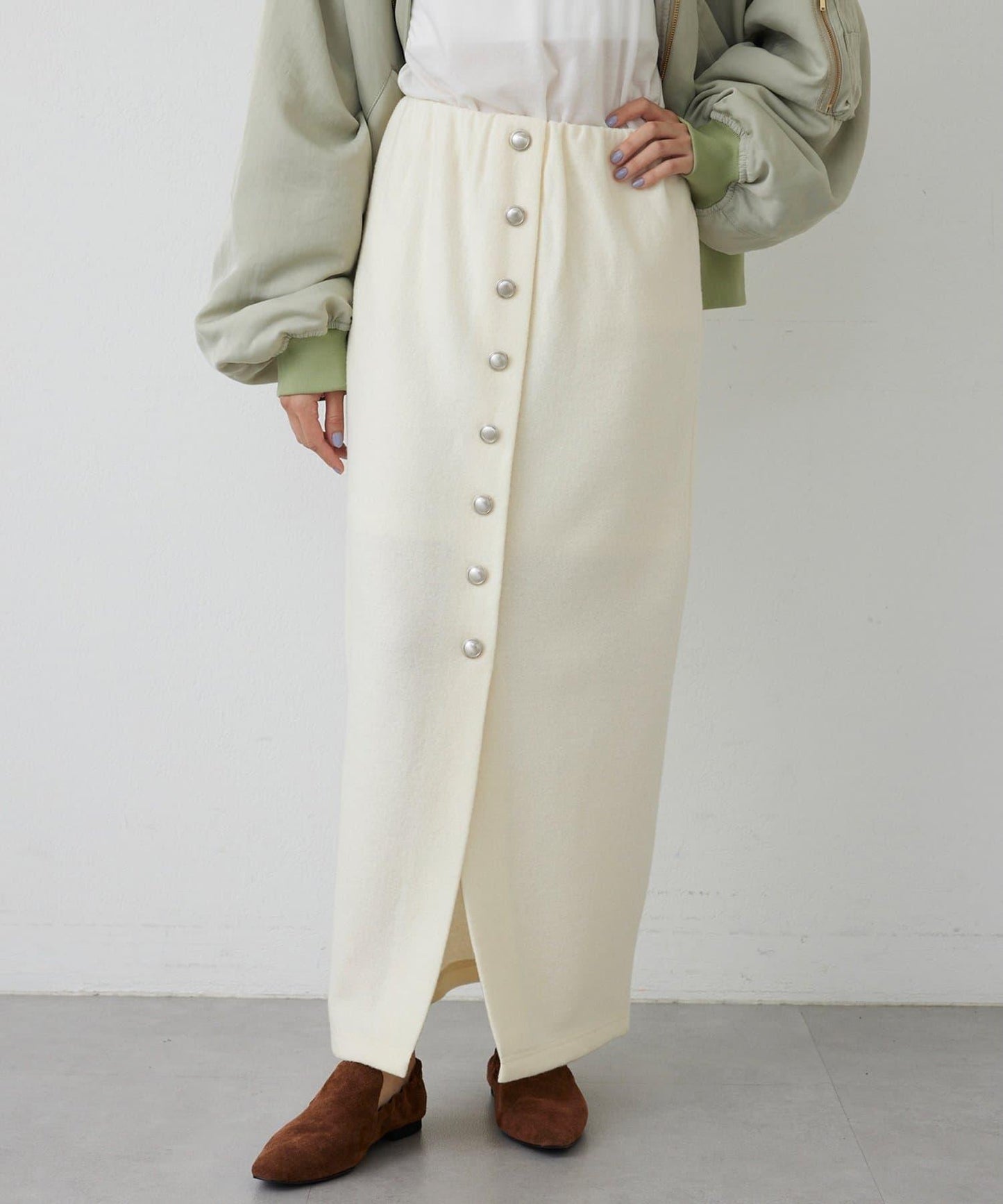 【THE PAUSE】羊毛針織紐扣半身裙