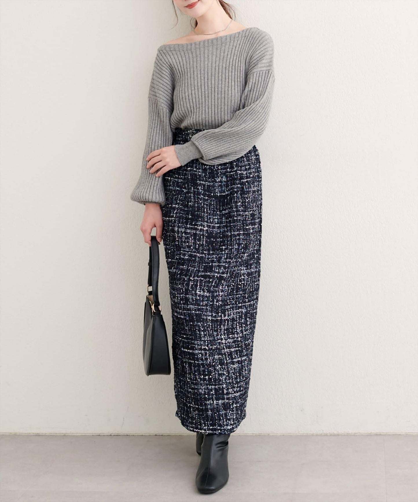 混紡高腰修身半身裙