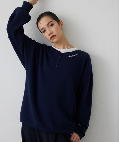 【THE PAUSE】亨利領刺繡套頭衫