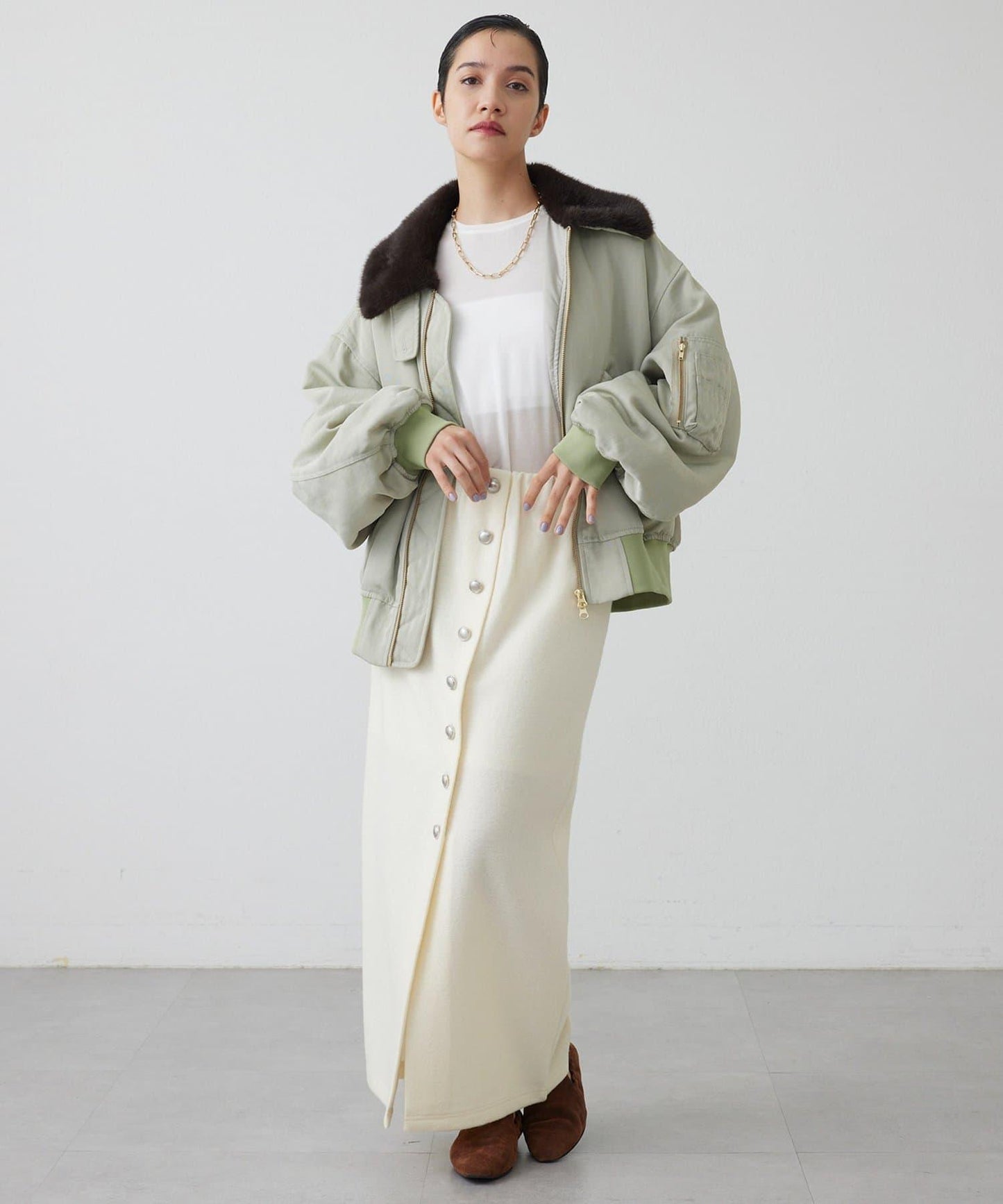 【THE PAUSE】羊毛針織紐扣半身裙