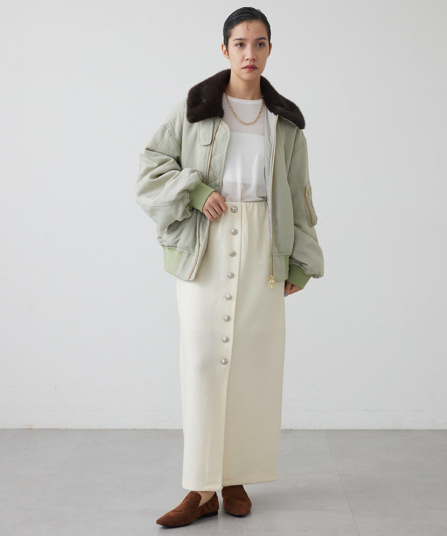 【THE PAUSE】羊毛針織紐扣半身裙