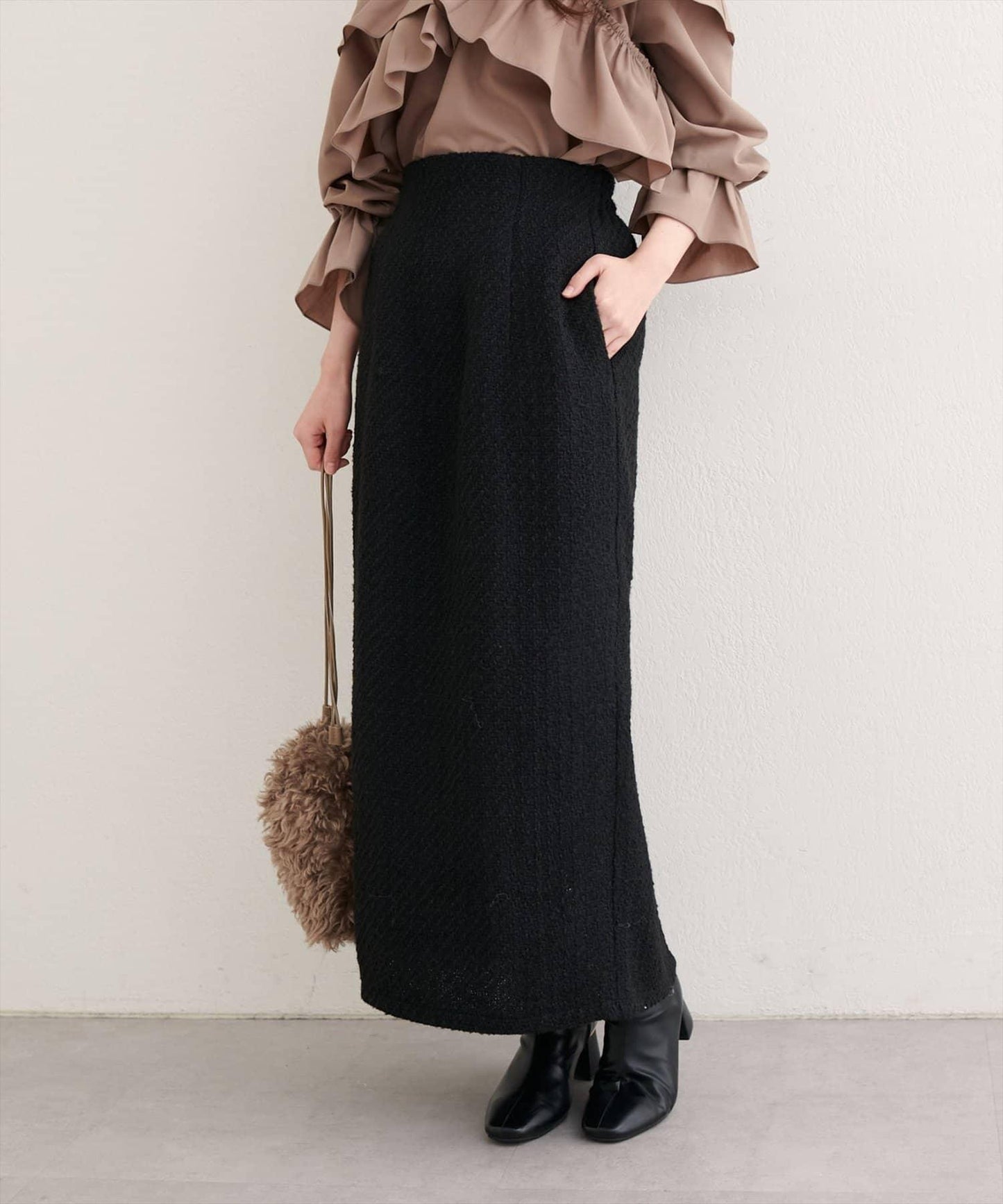 混紡高腰修身半身裙