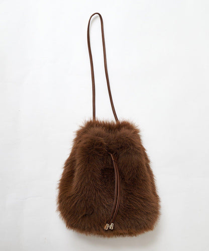 【THE PAUSE】仿皮草抽繩揹包