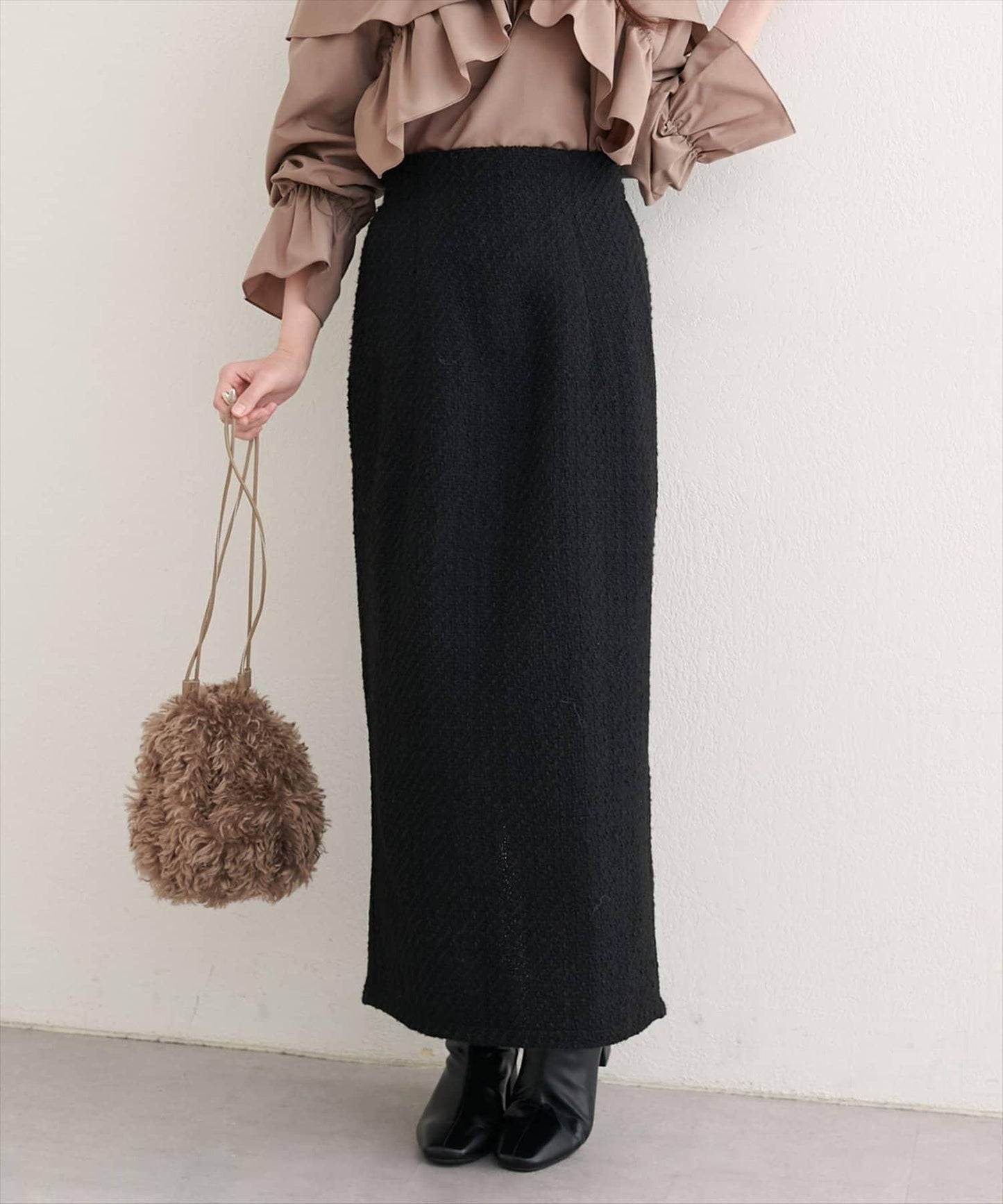 混紡高腰修身半身裙