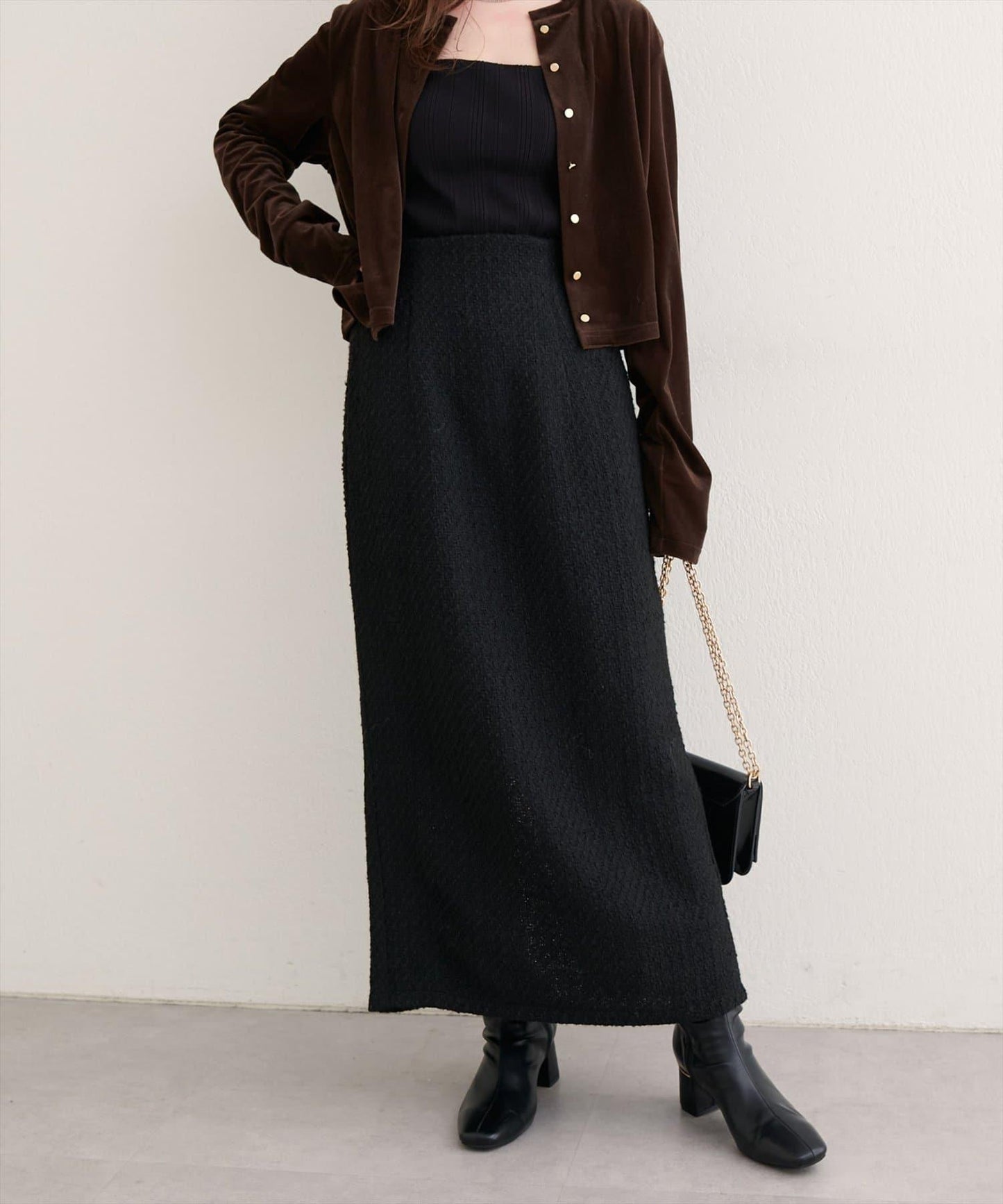 混紡高腰修身半身裙