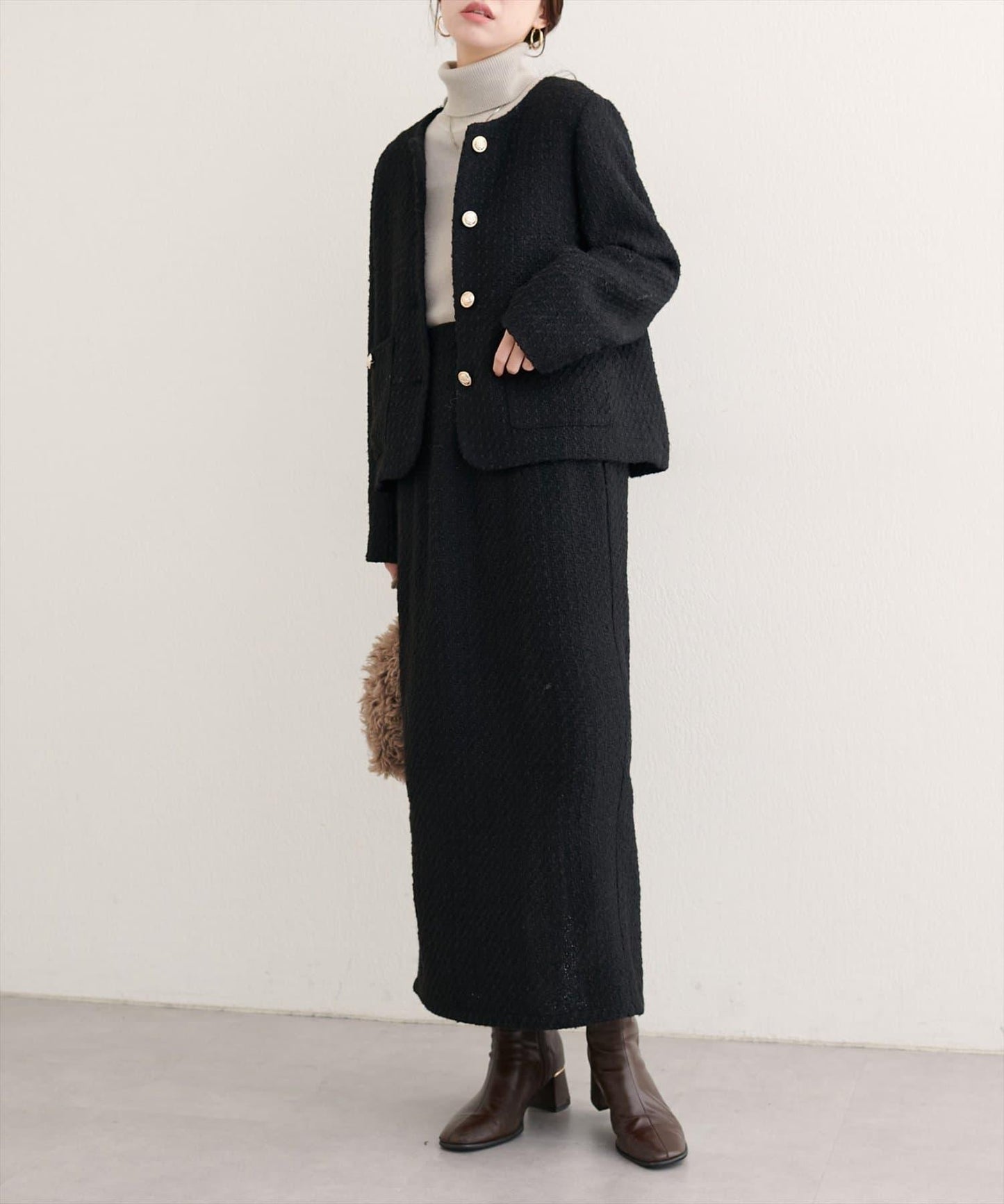 混紡高腰修身半身裙