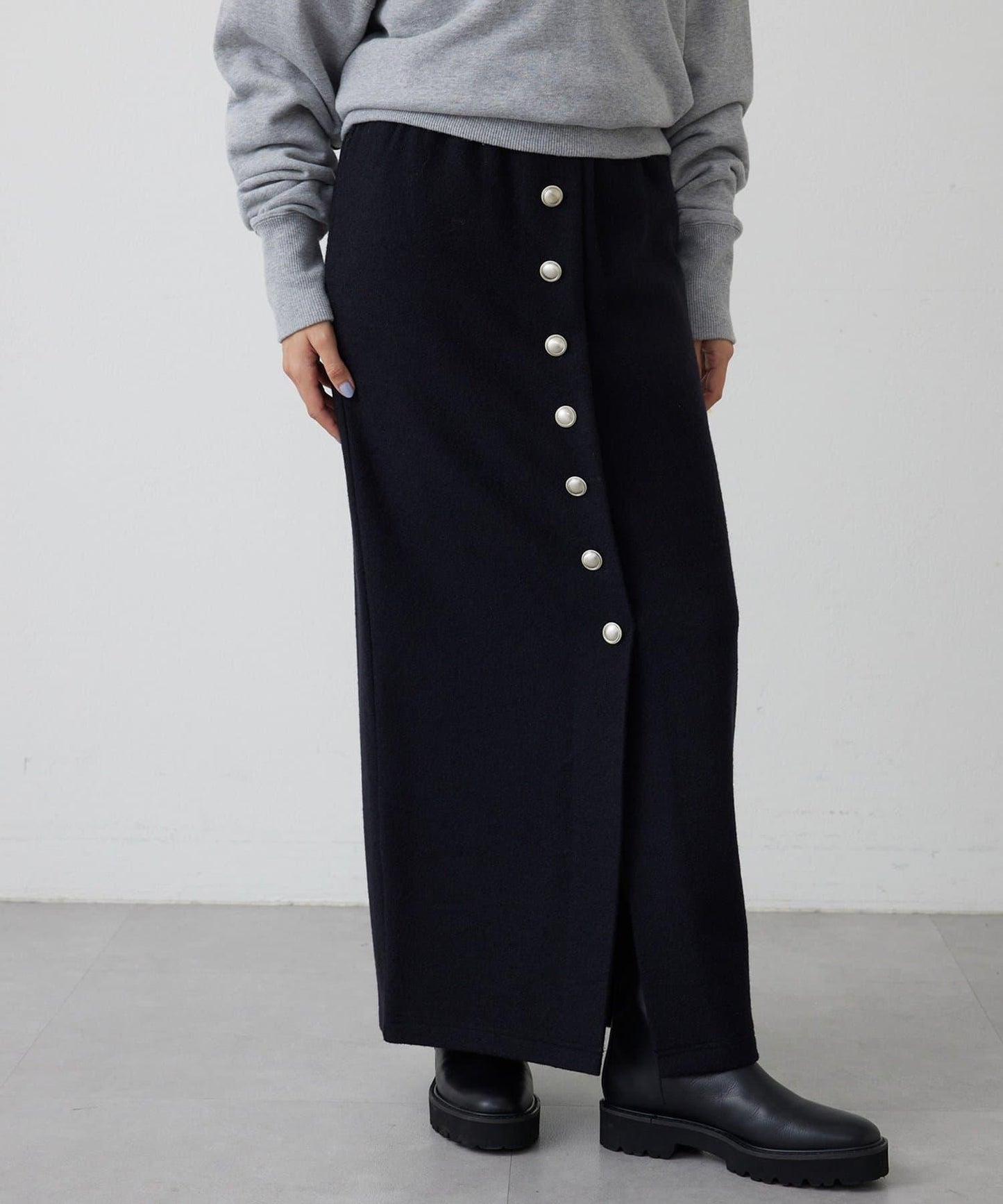 【THE PAUSE】羊毛針織紐扣半身裙