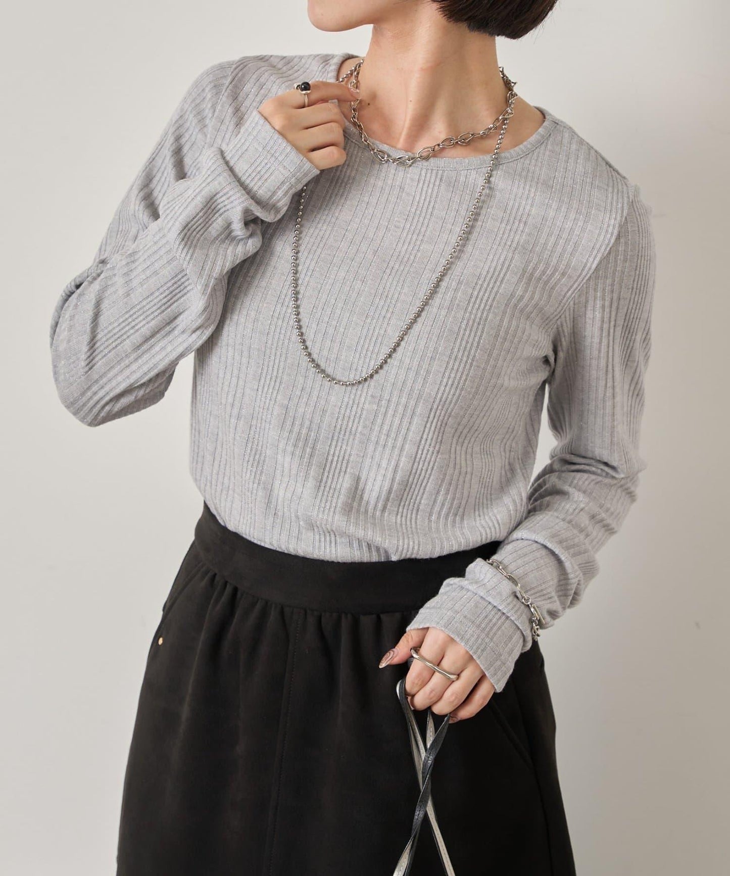 隨機亮絲羅紋針織衫