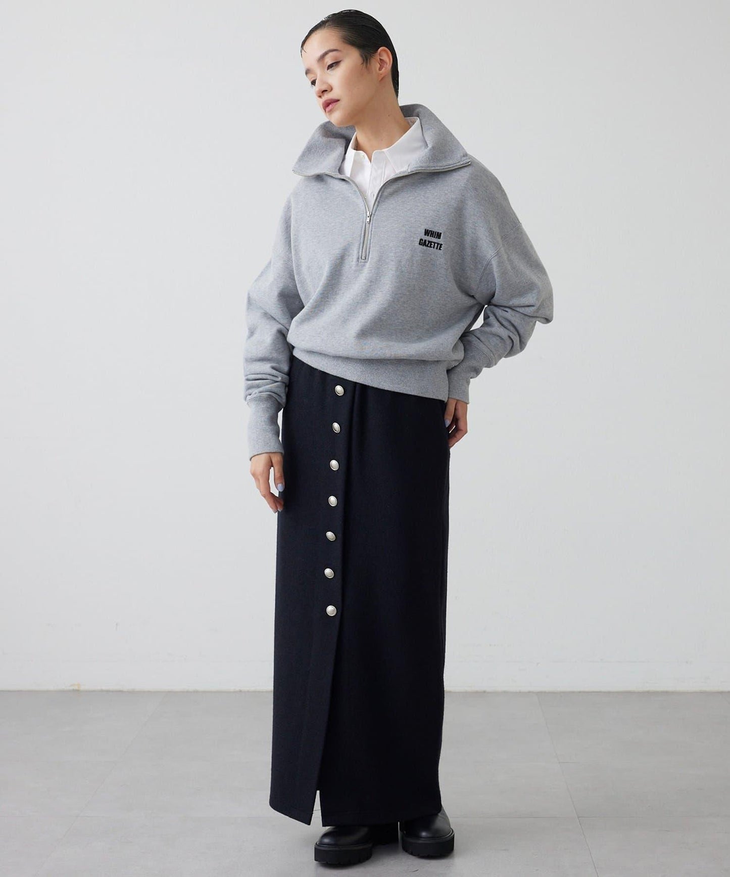 【THE PAUSE】羊毛針織紐扣半身裙