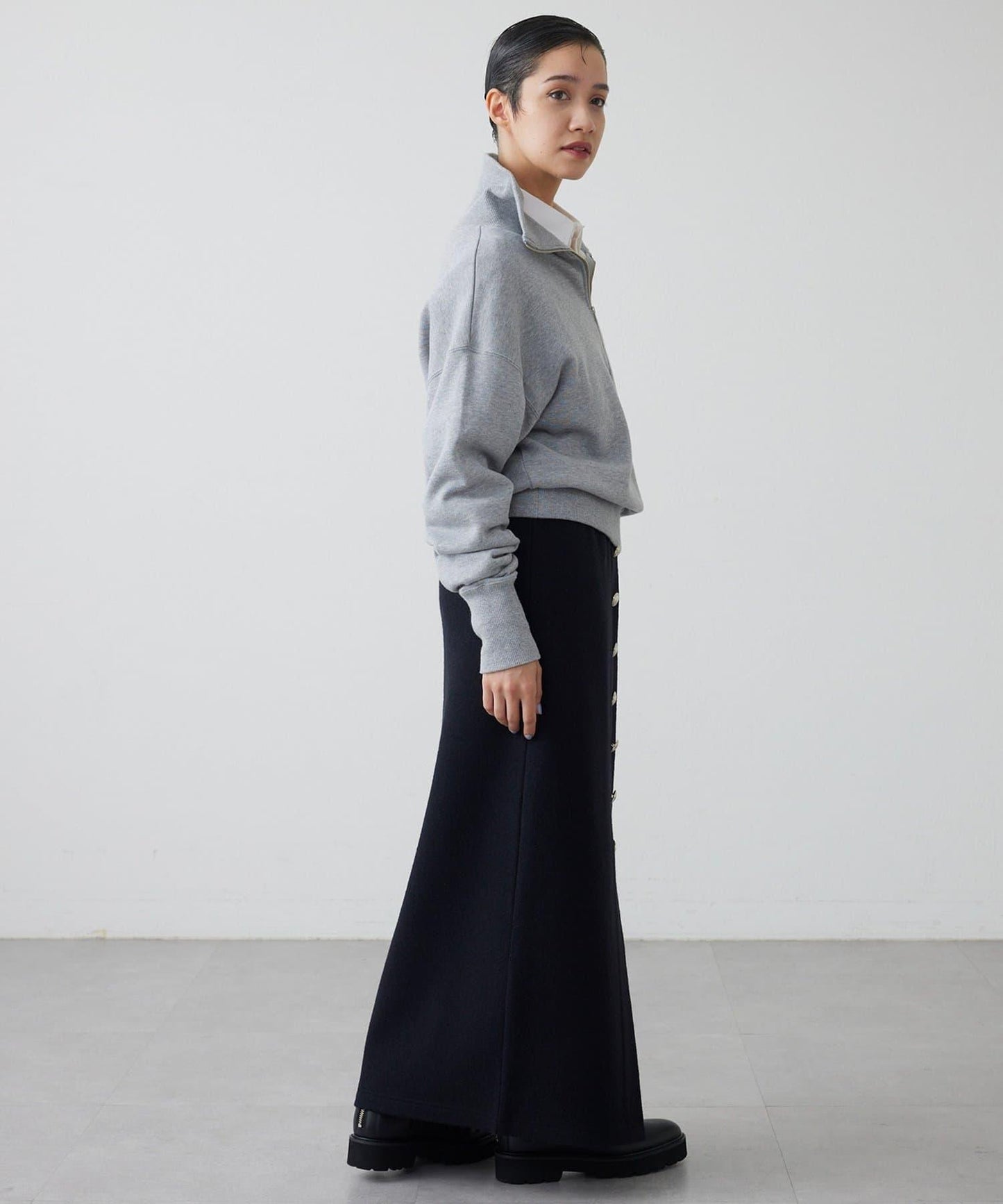 【THE PAUSE】羊毛針織紐扣半身裙