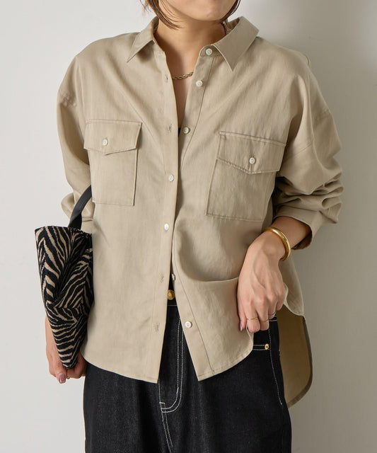 袖褶雙口袋襯衫