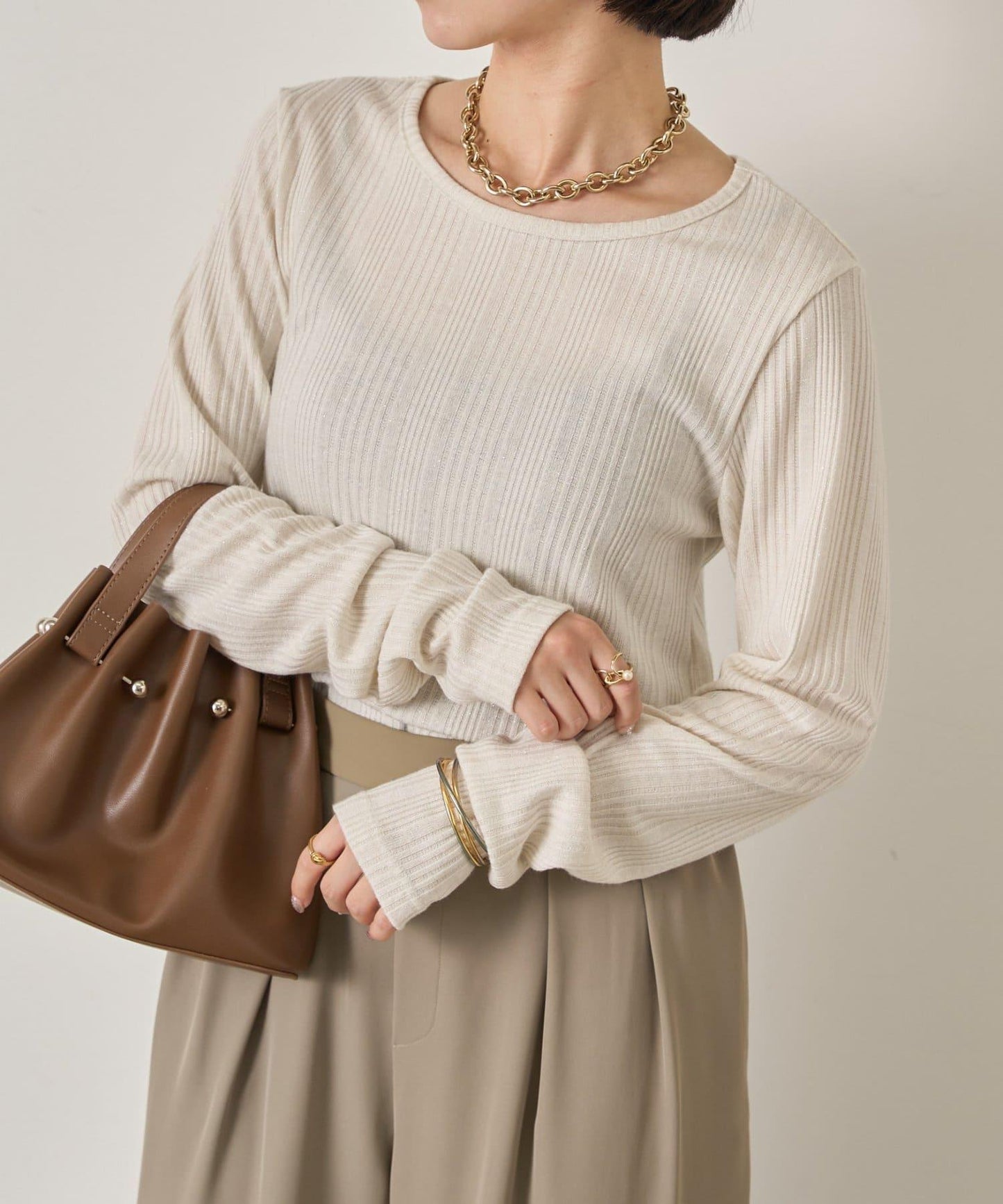 隨機亮絲羅紋針織衫