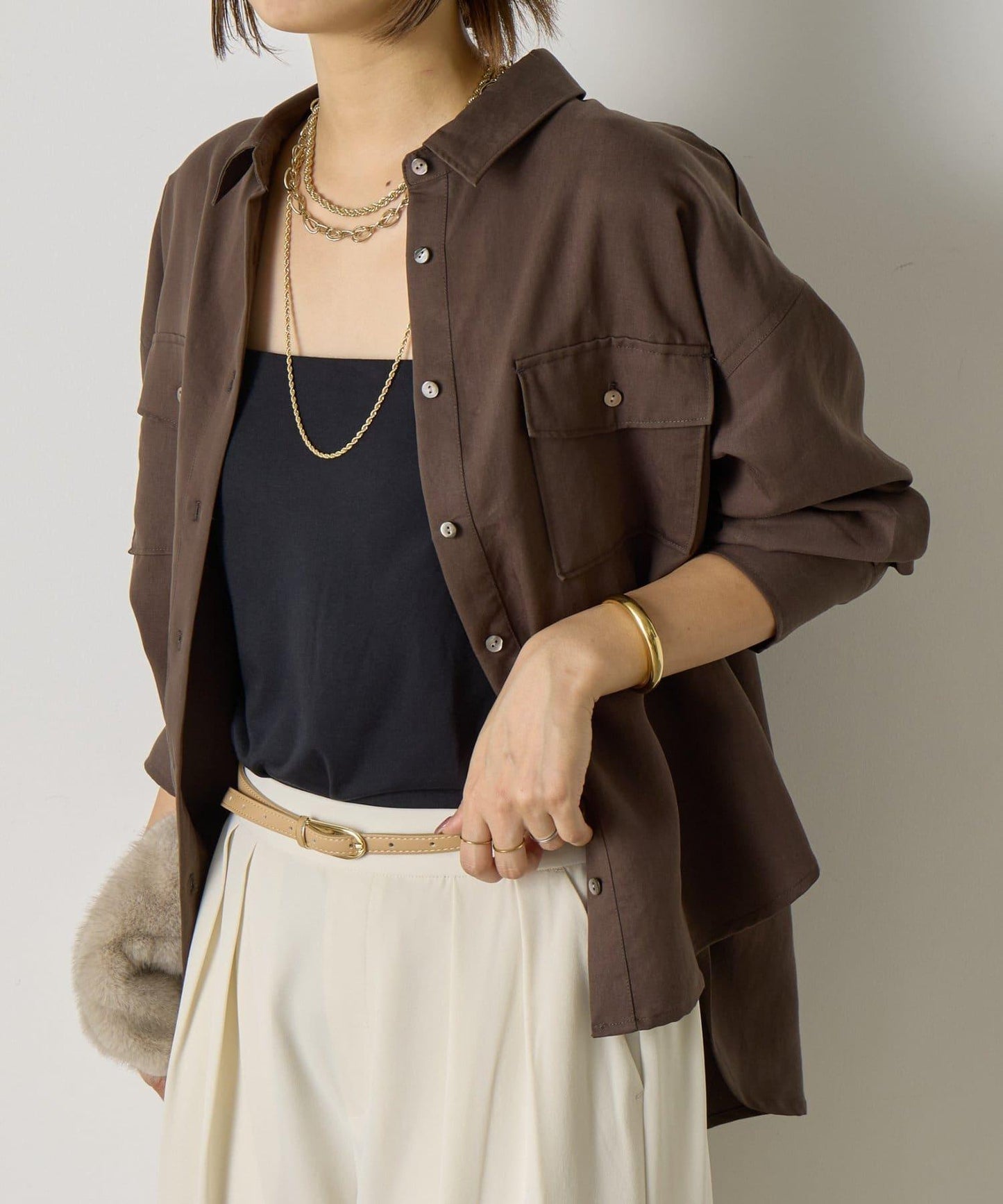 袖褶雙口袋襯衫