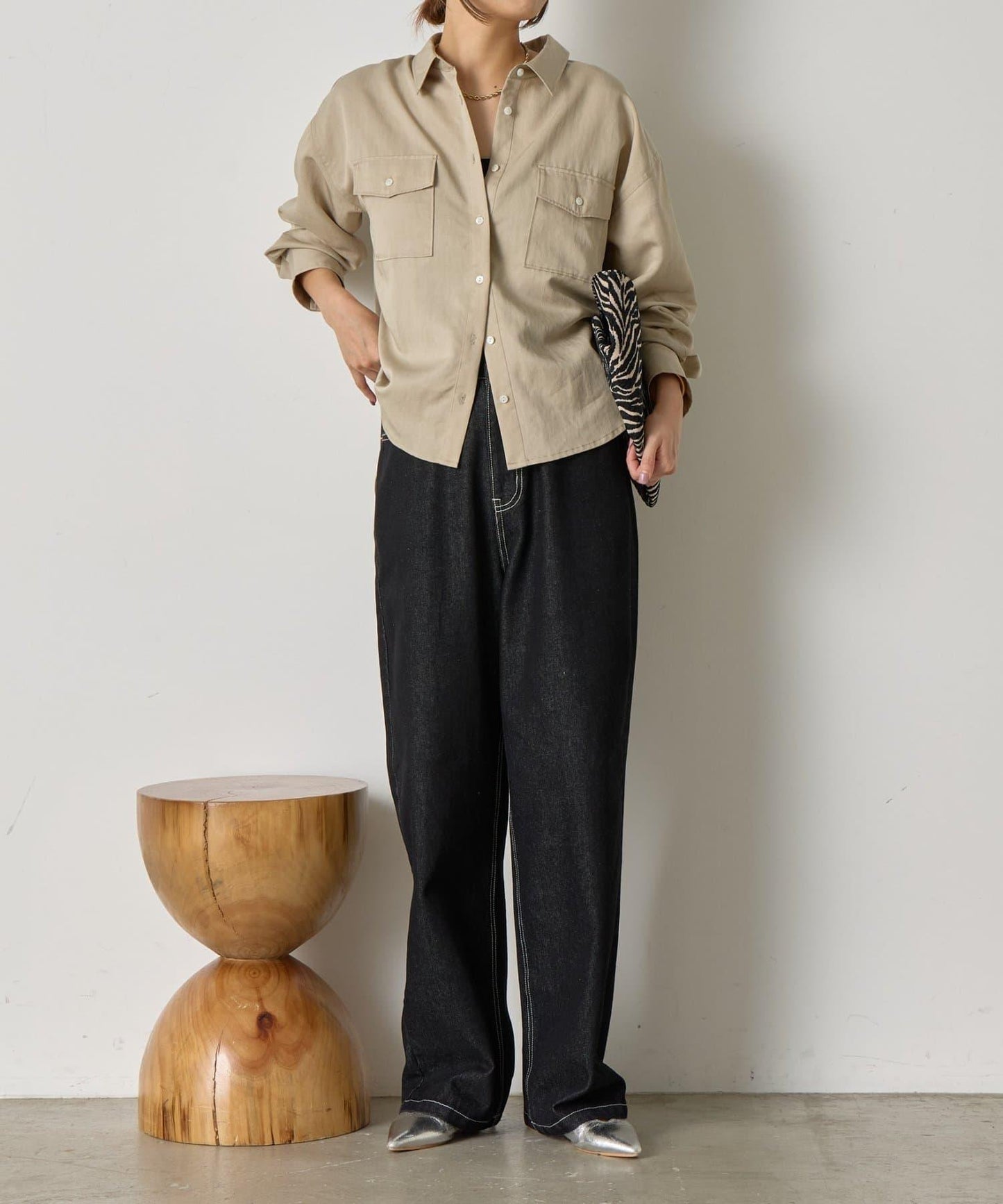 袖褶雙口袋襯衫