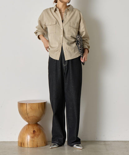 袖褶雙口袋襯衫