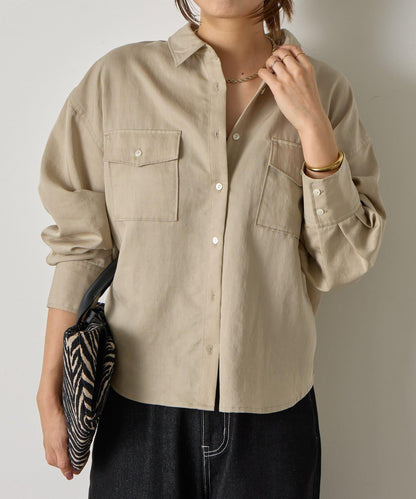 袖褶雙口袋襯衫