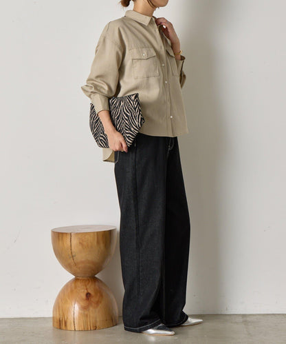 袖褶雙口袋襯衫