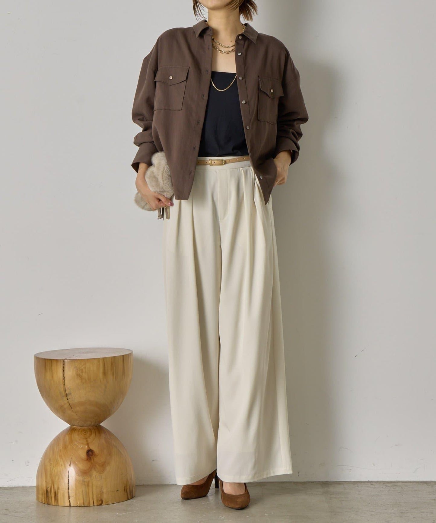 袖褶雙口袋襯衫