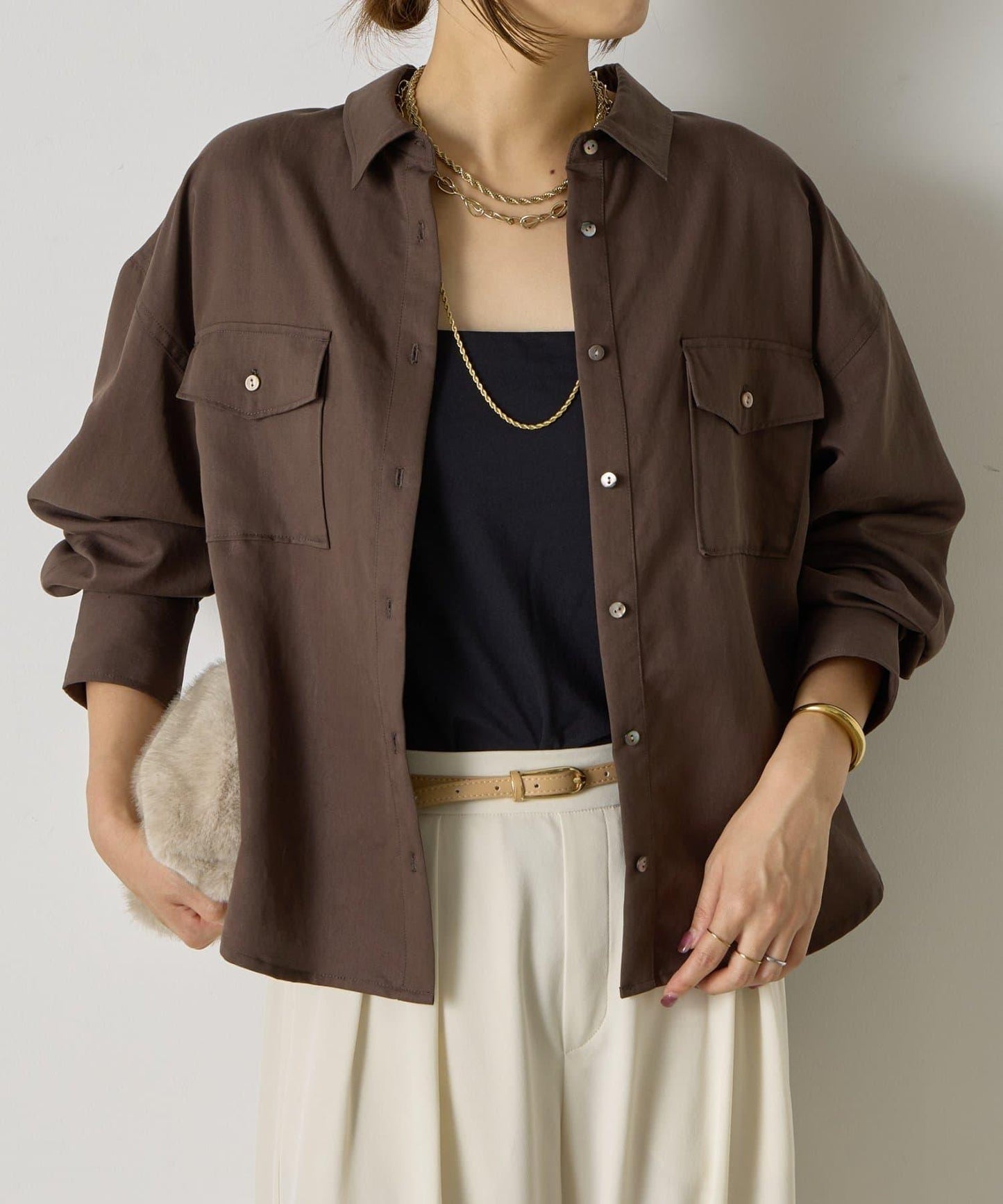 袖褶雙口袋襯衫