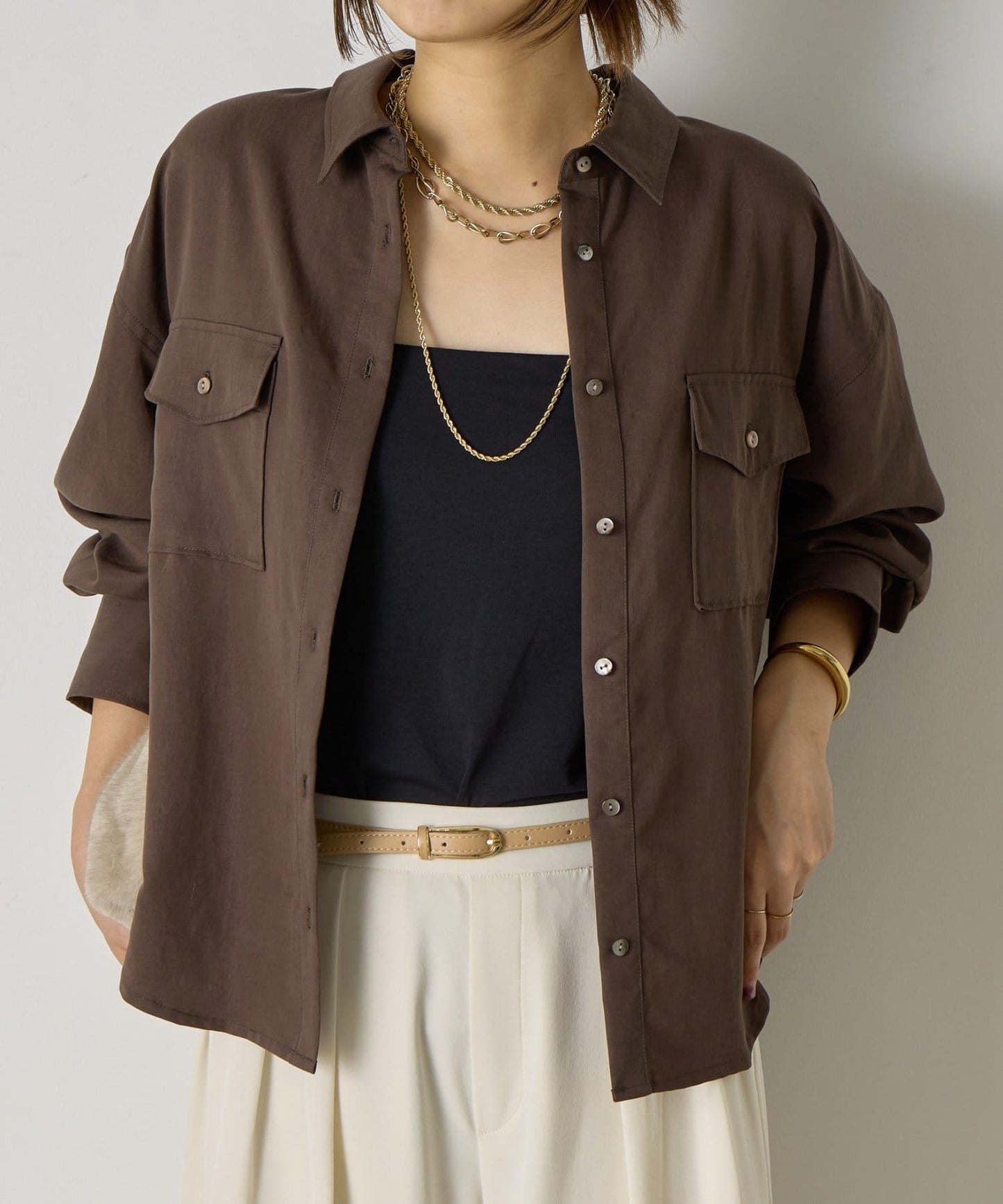 袖褶雙口袋襯衫